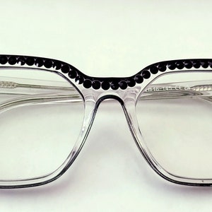 Sale!! Black Crystal and Funky Cats Eye Blue Light Block Reading Glasses, Spring Hinges for Comfort
