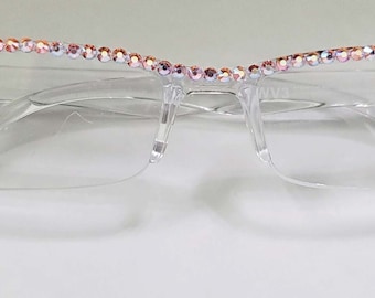 New Style Reading Glasses Readers handmade with Fine Light Rose Ab Crystals with Spring Hinges FREE SHIPPING in US