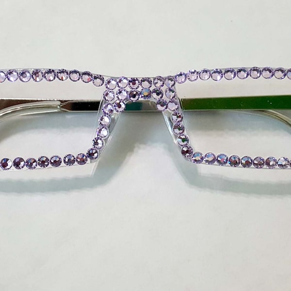 Lilac Full Crystal Reading Glasses made with fine European Crystals silver arms all strengths