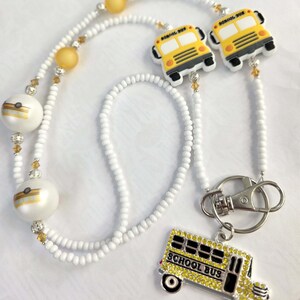 Bus Driver Gift Bling School Bus White Id Badge Holder Lanyard  Accents Teacher