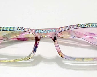 Pastel Swirls made with Fine Austrian Crystals Reading Glasses  Free shipping in US