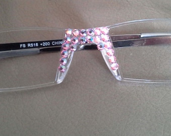 Light Rose Ab Crystal Reading Glasses handmade with Crystals Gold Arms