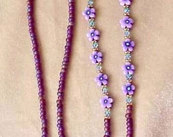 Purple Flower and Aqua Crystals Eyeglass Chain Free Shipping