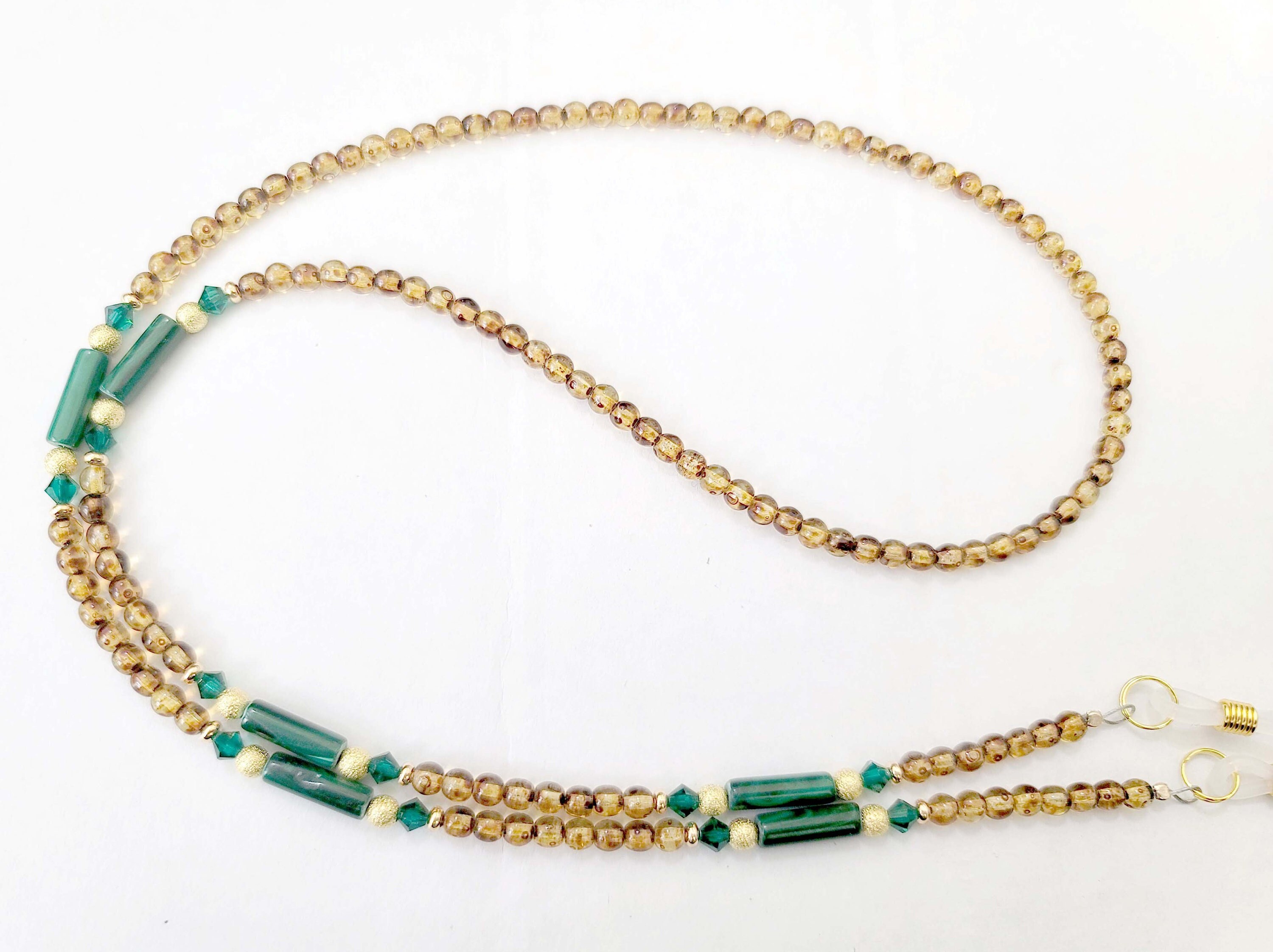 Shimmering Green Malachite Tortoise Shell Crystal Eyeglass Chain Holder