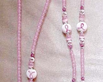 Breast Cancer Handmade Eyeglass Chain Lampwork beads 5 dollars donation