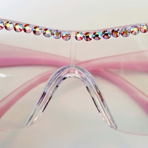 SALE !!!! Pink Crystal  Safety Bifocal Glasses Reading strengths made with Fine European Crystals Anti Fog