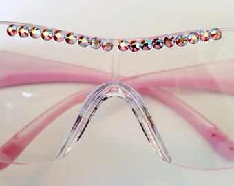 Pink Crystal  Safety Bifocal Glasses Reading strengths made with Fine Austrian Crystals Anti Fog Free Ship