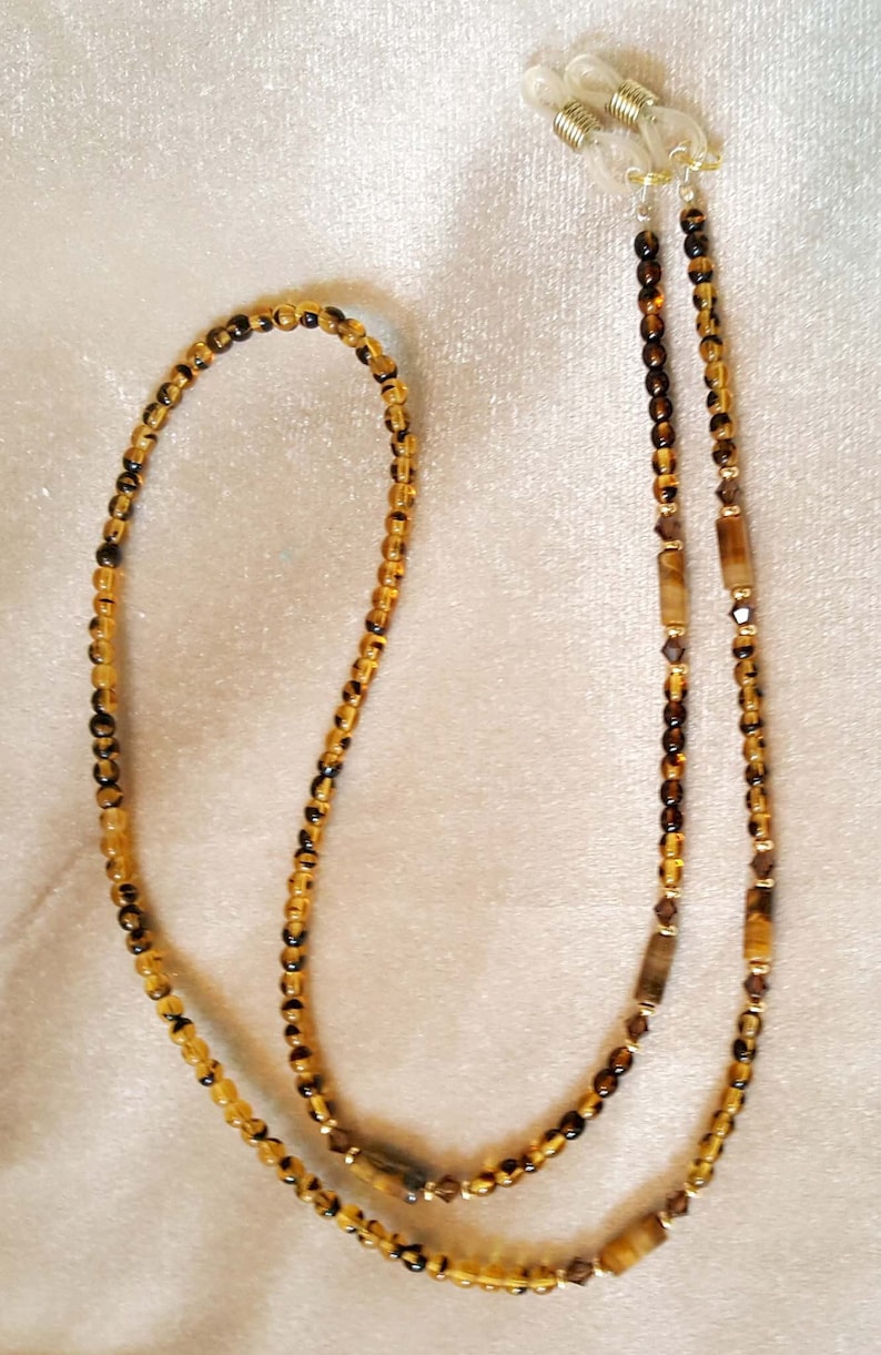 Shimmering Brown Tigereye Tortoise Shell Crystal Eyeglass Chain Holder 25% off imagem 1