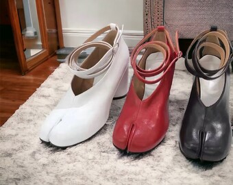 Tabi-Schuhe für Damen, Leder-Tabi-Sandalen mit geteilter Zehenpartie, Tabi-Stiefel mit geteilter Zehenpartie für Damen, Ninja-Tabi-Schuhe mit geteilter Zehenpartie, Tabi-Ballerinas
