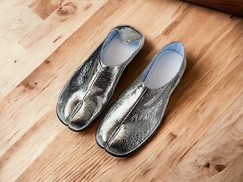 Tabi Ballet Flats, Silvery Ballet Flats,Tabi Ballet ,Women's Shoes,Tabi Shoes,Flat Shoes,Casual Shoes, Split Toe Ballerina Shoes image 1