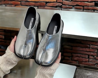 Tabi Ballet Flats, Silvery Ballet Flats,Tabi Ballet Mary Janes ,Tabi Shoes,Flat Shoes,Casual Shoes, Split Toe Ballerina Shoes