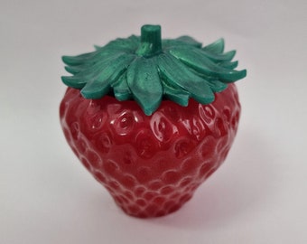 Joyero de resina en forma de fresa, arte en resina, rojo, verde