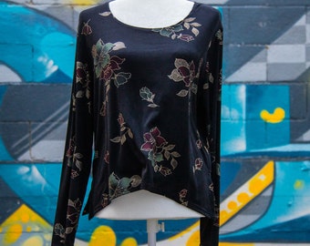 Women's Black Floral Vintage Social Circles Blouse Size 10