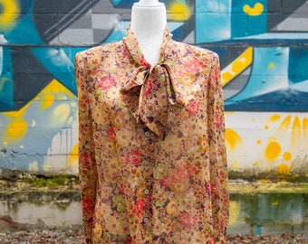 Blusa floral Yukali amarilla vintage para mujer