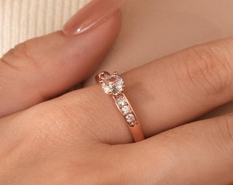 Anello Di Fidanzamento Solitario Tondo ZAIB JEWELRY - Argento 925 Placcato Oro Rosa, Taglia 7