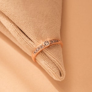 18K Rose Gold Plated Diamond Ring: Sterling Silver Minimalist Band