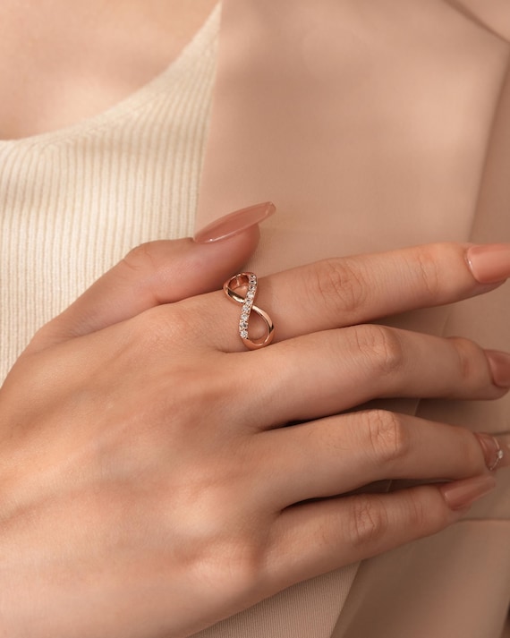 10k Rose Gold Infinity Ring - High Polish Figure 8 Design, Size 7, Gift Ready - View #3