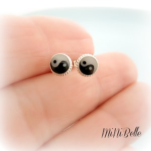 Ying Yang Sterling Silver Post Earrings.  Silver Ying and Yang Silver Earrings. Black and White Ying Yang Silver Stud Post Earrings