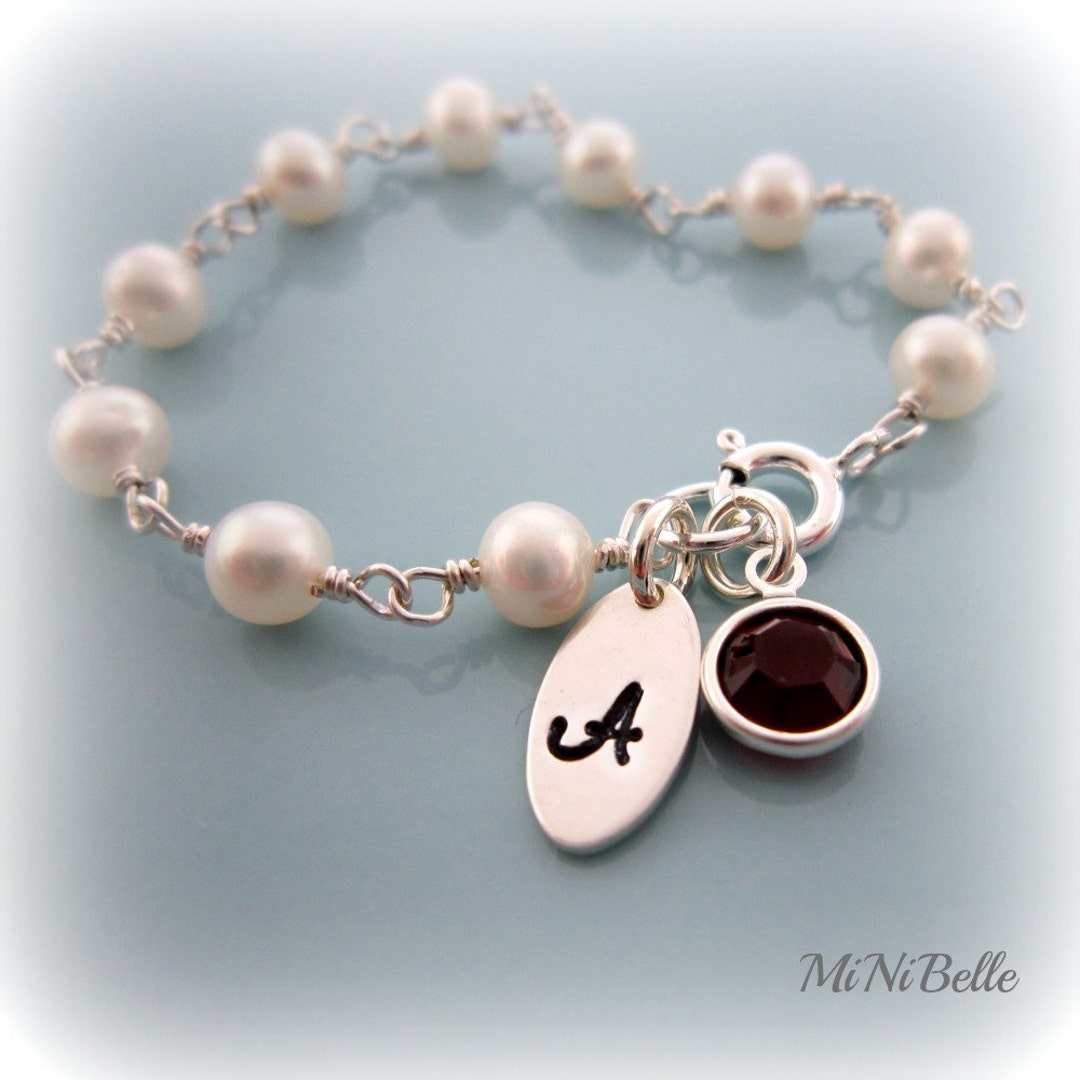 Baby Pearl Bracelet. Birthstone Baby Bracelet. Initial Etsy