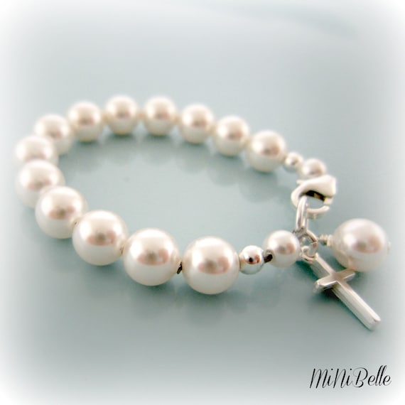 Baby pearl hotsell bracelet with cross