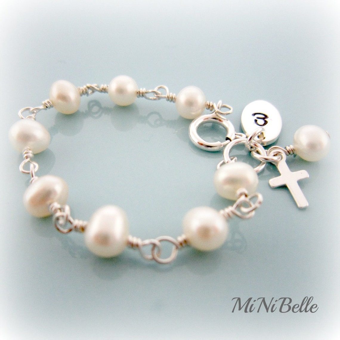 Baby Pearl Bracelet. Cross Bracelet. Rosary Bracelet. Etsy