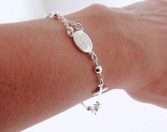 Rosary Bracelet. Sterling Silver Rosary Bead Bracelet. Religious Rosary Bracelet. First Communion Bracelet. Confirmation Gift