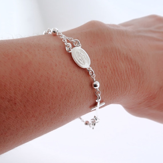 Sterling silver rosary bracelet deals