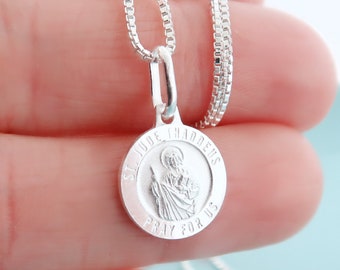 Sterling Silver Saint Jude Necklace. St. Jude Medal Necklace. Catholic Jewelry. San Judas Tadeo