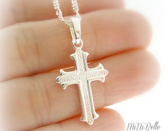 Cross Necklace. Sterling Silver Cross Necklace. First Holy Communion Necklace.  Confirmation Necklace. Religious Jewelry