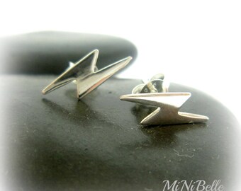 Sterling Silver Lightning Bolt Stud Post Earrings