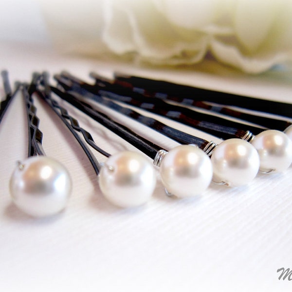 Bridal Hair Pins. Pearl Bridal Hair Pins. Simple Pearl Hair Pins. White Pearl Bobby Pins. Wedding Hair Pins. 10 Pearl Hair Pins. 6mm