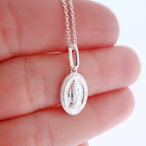 Miraculous Mary Medal Necklace. Virgin Mary Necklace. Sterling Silver Miraculous Mary Medal Necklace.