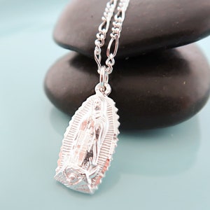 Our Lady of Guadalupe Sterling Silver Necklace. Virgen De Guadalupe Catholic Necklace. Mary Necklace. Rosary Necklace
