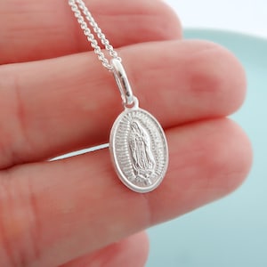 Our Lady of Guadalupe Sterling Silver Necklace. Virgen De Guadalupe Catholic Necklace. Mary Necklace. Rosary Necklace