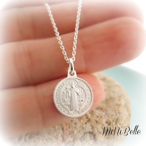 Sterling Silver St. Benedict Medal Necklace. Catholic Religious Jewelry. Medalla San Benito