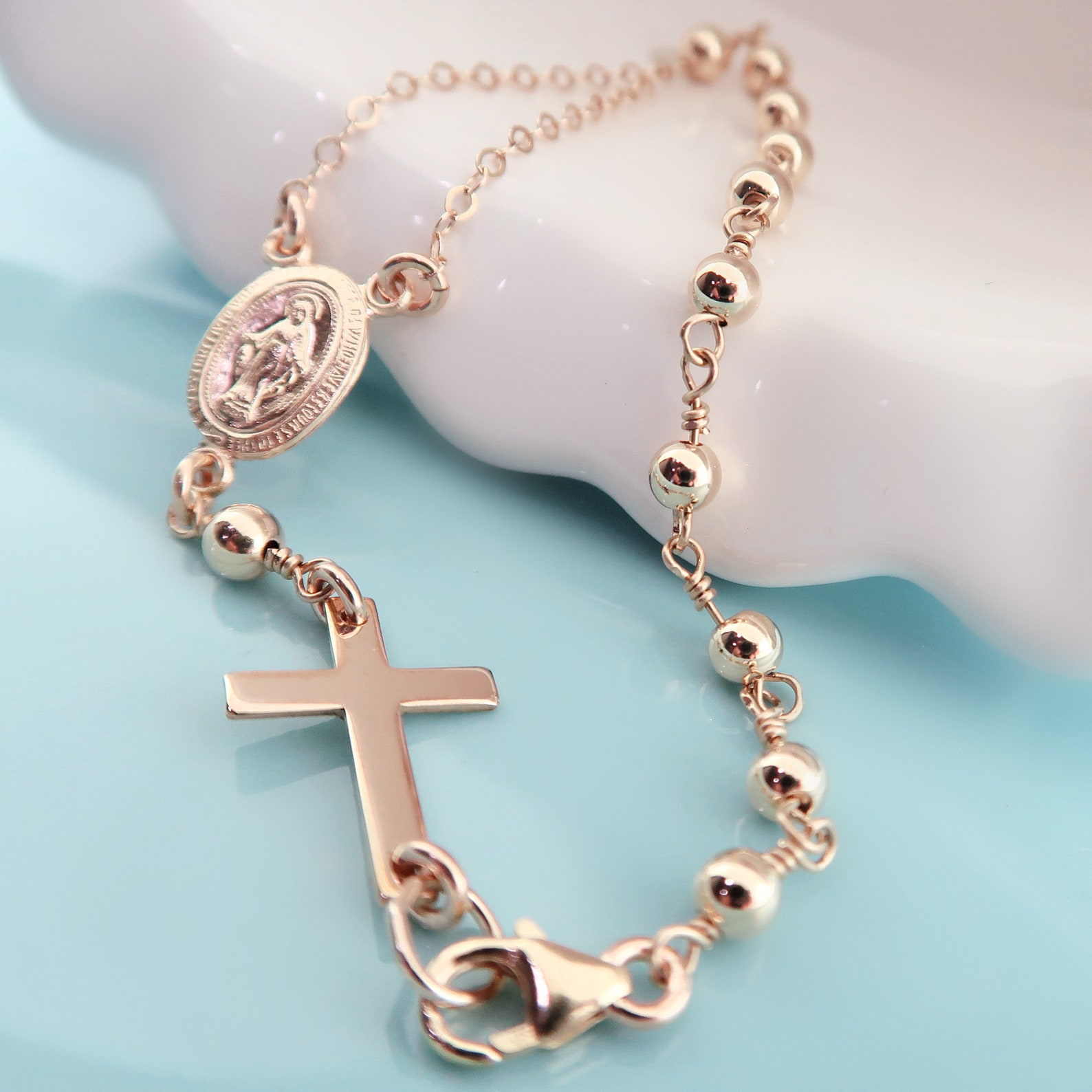 Rosary Bracelet. Gold Rosary Bead Bracelet. Religious Etsy