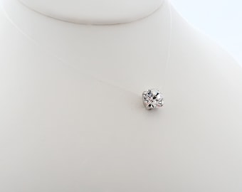 Brilliant Crystal Floating Pendant Necklace. Illusion Crystal Necklace. Floating Crystal Necklace. Illusion Wedding Jewelry.