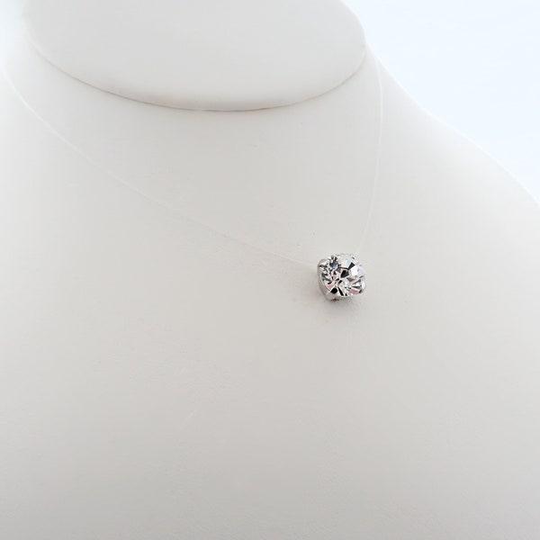 Brilliant Crystal Floating Pendant Necklace. Illusion Crystal Necklace. Floating Crystal Necklace. Illusion Wedding Jewelry.