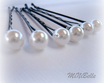 Bridal Pearl Hair Pins. White Pearl Hair Pins. 6 Pearl Wedding Hair Pins. Bridal Hair Pins. 8mm Pearls in White Cream Ivory Pink