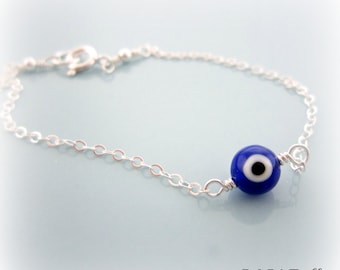 Sterling Silver Dark Blue Evil Eye Bracelet