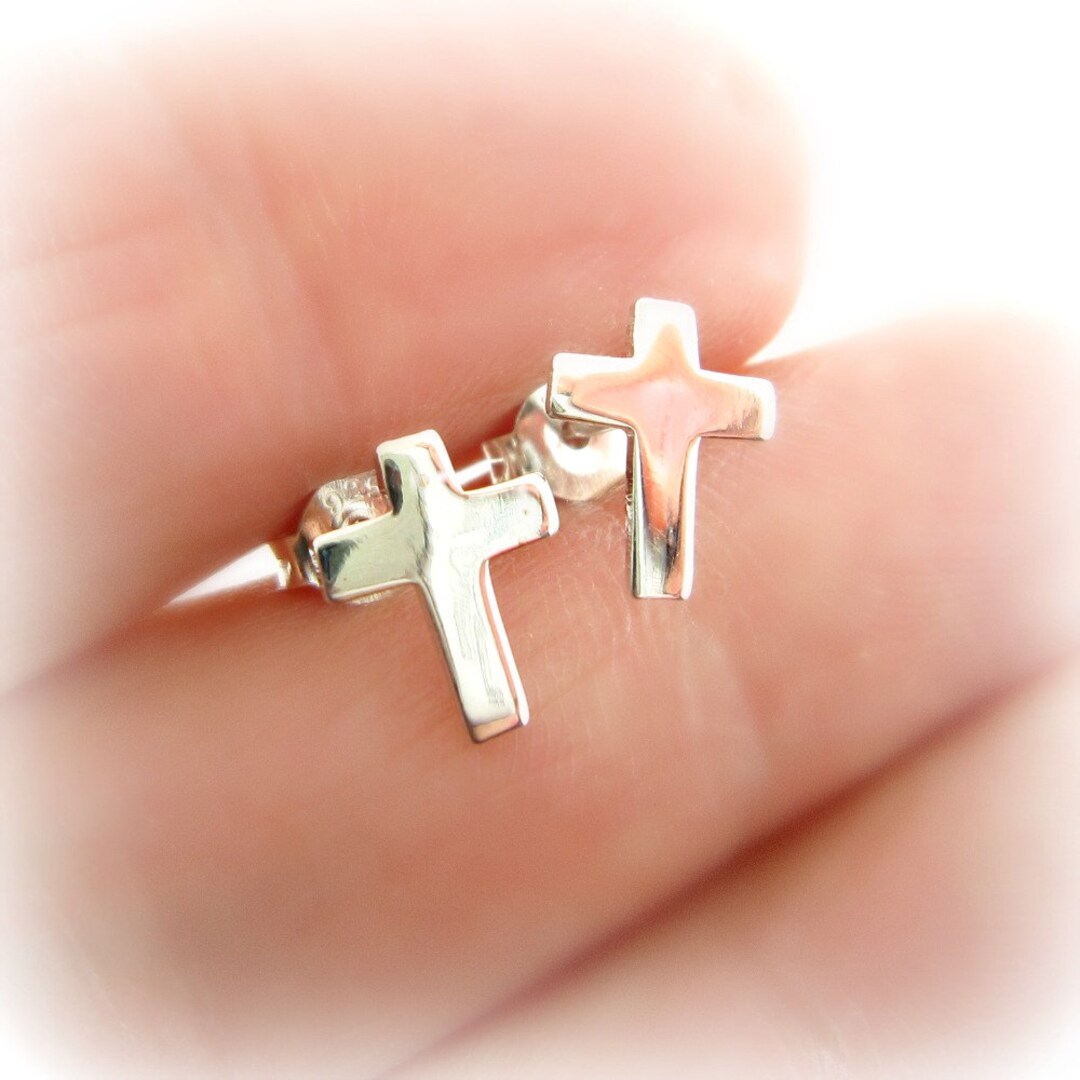Sterling Silver Cross Post Earrings. First Communion Cross Earrings
