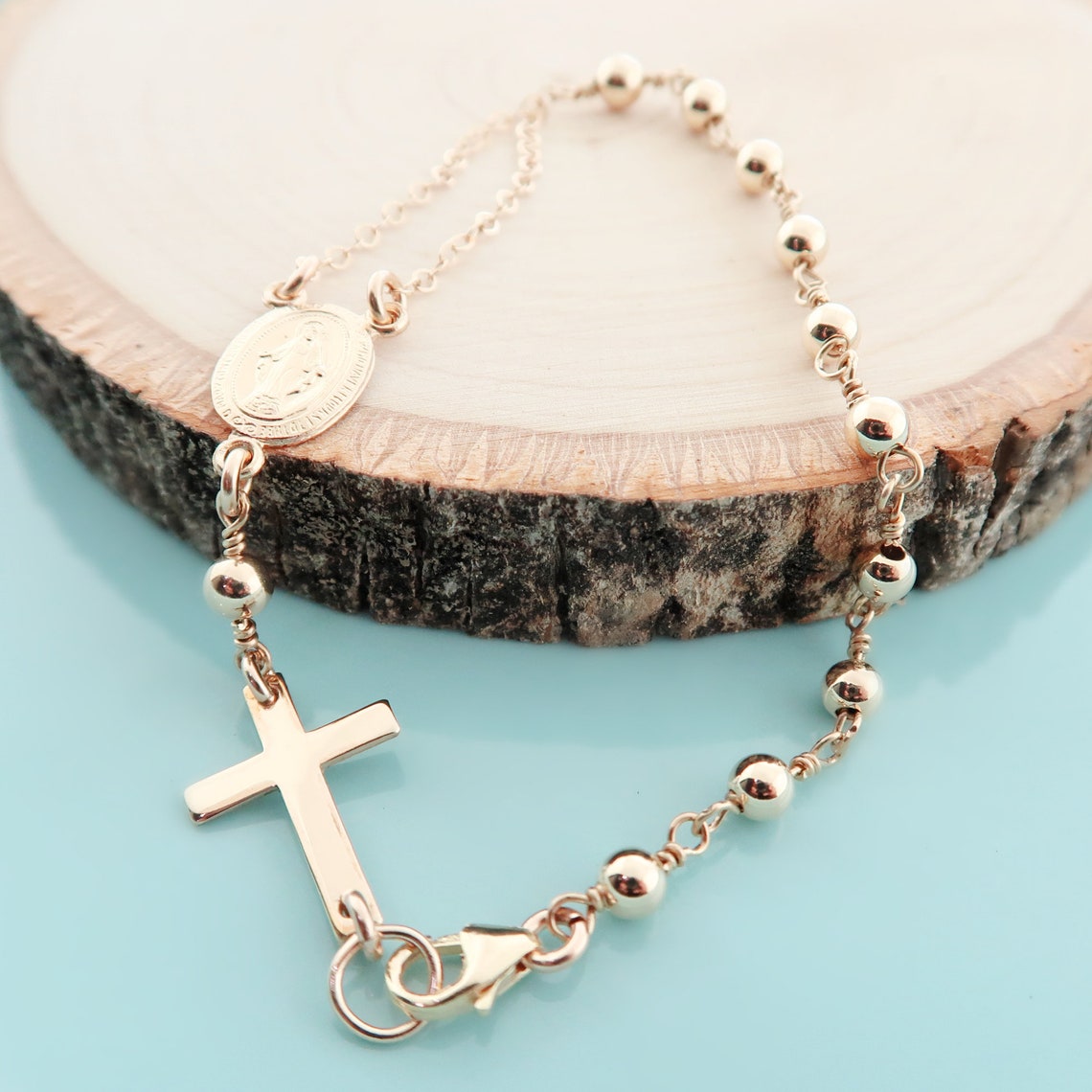 Rosary Bracelet. Gold Rosary Bead Bracelet. Religious Etsy