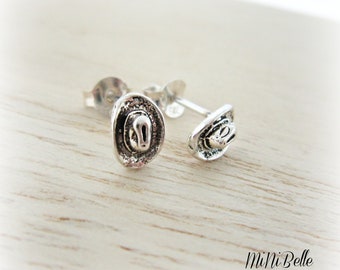 Sterling Silver Cowboy Hat Earrings.  Petite Western Cowboy Hat Earrings. Tiny Cowboy Hat Earrings