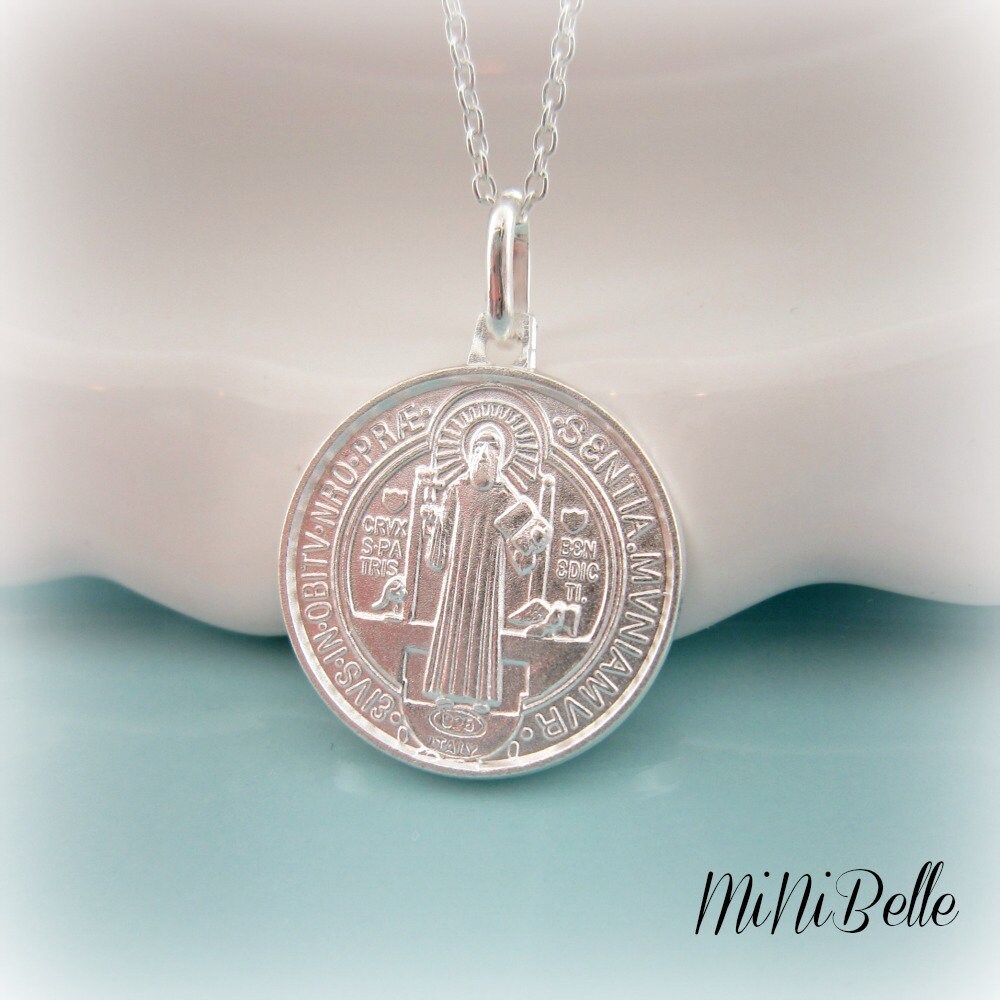 Saint Benedict Charm Pendant - 15mm Sterling Silver With Rhodium Plating, Made In Italy