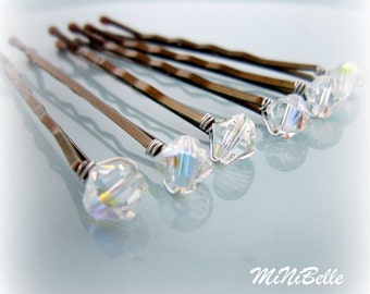 Bridal Hair Pins. Crystal Bridal Hair Pins. Crystal Hair Bobby Pins. Set of 6 Crystal Wedding Hair Pins