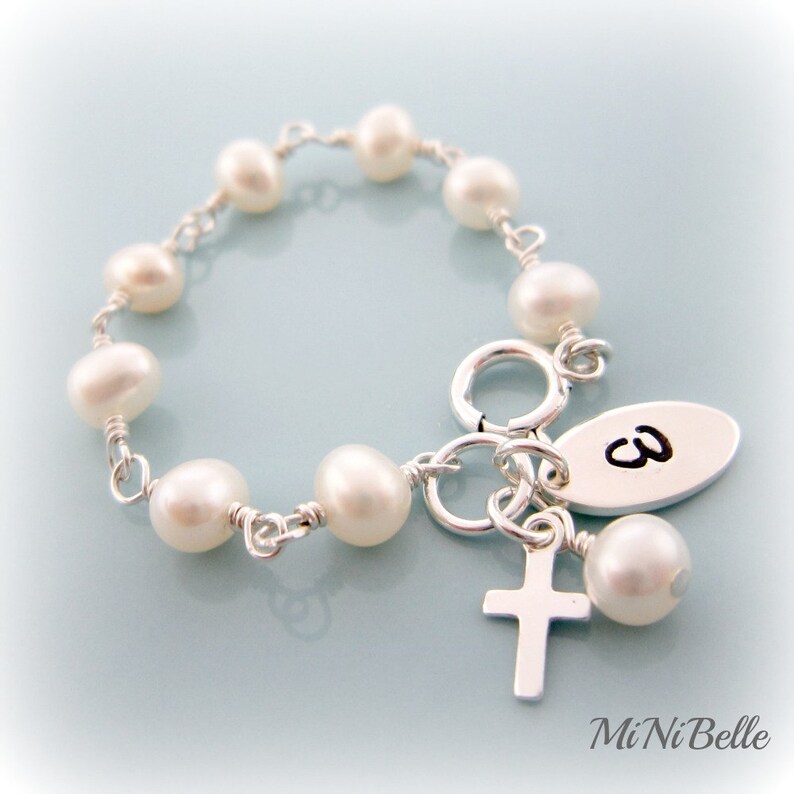 Baby Pearl Bracelet. Cross Bracelet. Rosary Bracelet. Etsy