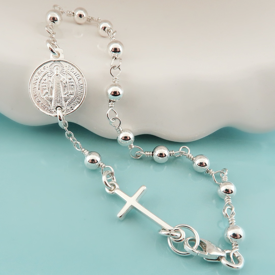 Saint Benedict Rosary Bracelet. Sterling Silver Rosary Bead Bracelet ...