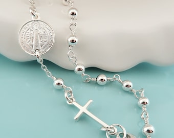 Saint Benedict Rosary Bracelet. Sterling Silver Rosary Bead Bracelet. First Communion Confirmation Bracelet. Rosario Pulsera de San Benito