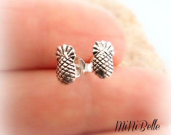 Sterling Silver Pineapple Earrings.  Petite Pineapple Stud Earrings. Tropical Fruit Pineapple Silver Earrings