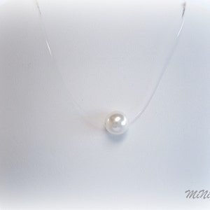 Floating White Pearl Illusion Necklace Single White Floating Pearl Illusion Necklace Wedding Jewelry Bild 2